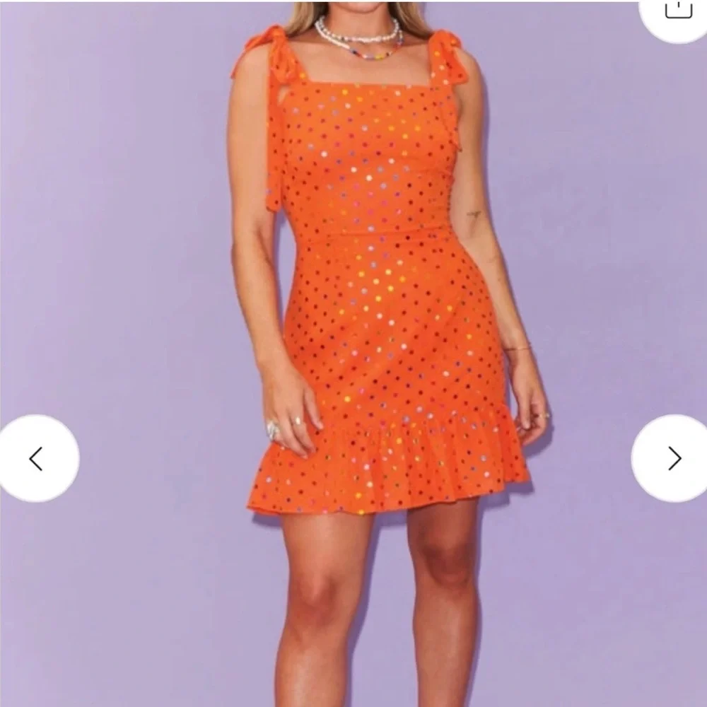 Never Fully Dressed Orange Polka Dot Mini Dress - Picture 2 of 8
